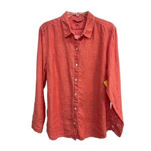 Tommy Bahama Sea Glass Breezer Linen Button-up Shirt Coral Orange Size Large